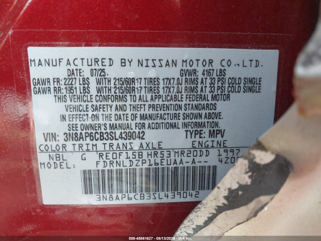 Продажа на аукционе авто 2025 Nissan Kicks Sv Intelligent Awd, vin: 3N8AP6CB3SL439042, номер лота: 45861627