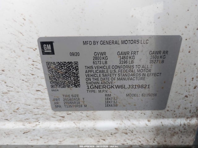 Продажа на аукционе авто 2020 Chevrolet Traverse Fwd Lt Cloth, vin: 1GNERGKW6LJ319821, номер лота: 45861629