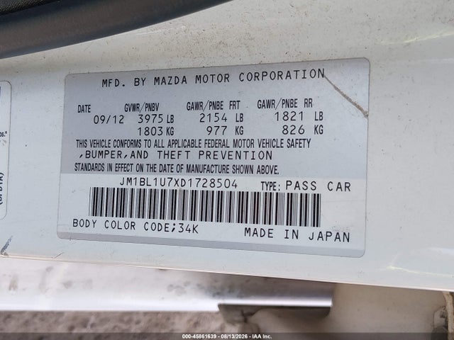 Продажа на аукционе авто 2013 Mazda Mazda3 I Sport, vin: JM1BL1U7XD1728504, номер лота: 45861639
