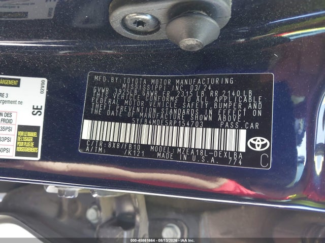 45861664 :رقم المزاد ، 5YFB4MDE5RP154703 vin ، 2024 Toyota Corolla Le مزاد بيع