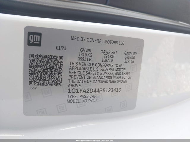 45861665 :رقم المزاد ، 1G1YA2D44P5123413 vin ، 2023 Chevrolet Corvette Stingray Rwd  1lt مزاد بيع