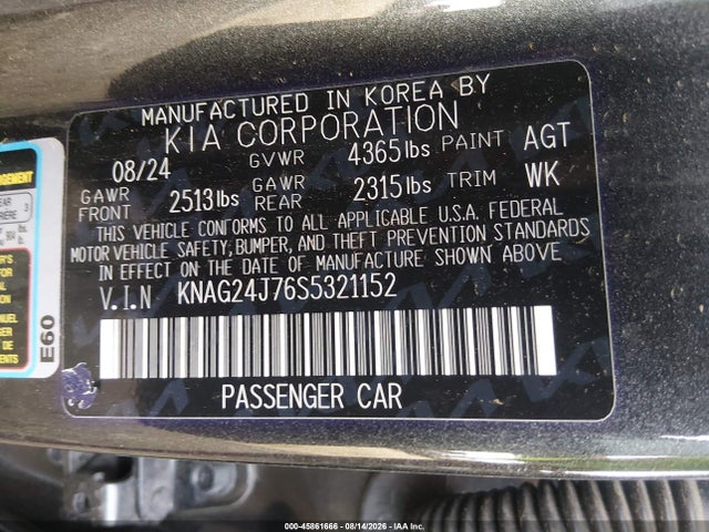 Auction sale of the 2025 Kia K5 Lxs, vin: KNAG24J76S5321152, lot number: 45861666