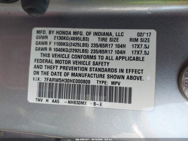 Honda CR-V LX 2017 7FARW5H30HE000809 Image 9