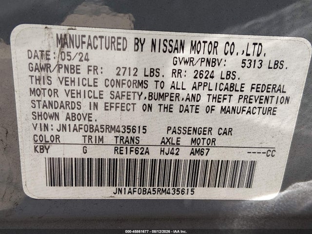 Продаж на аукціоні авто 2024 Nissan Ariya Engage, vin: JN1AF0BA5RM435615, номер лоту: 45861677