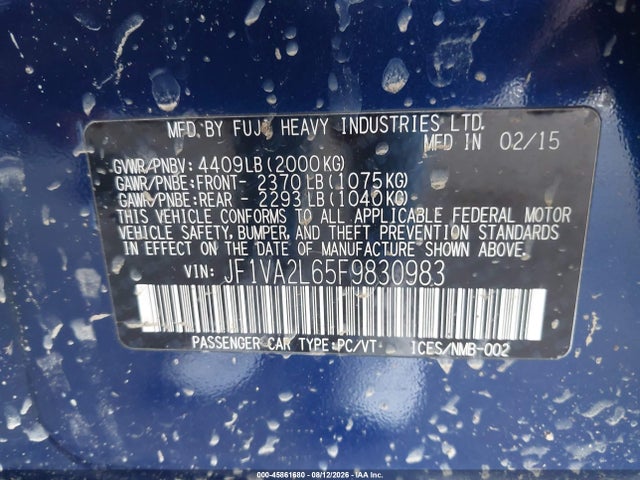 Aukcja sprzedaży 2015 Subaru Wrx Sti, vin: JF1VA2L65F9830983, numer aukcji: 45861680