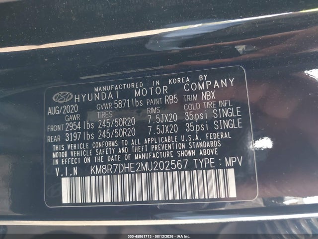 Aukcja sprzedaży 2021 Hyundai Palisade Calligraphy, vin: KM8R7DHE2MU202567, numer aukcji: 45861713