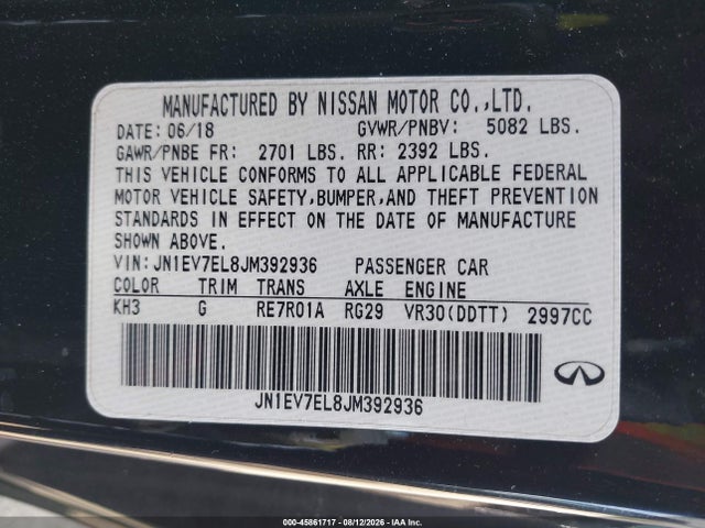 Aukcja sprzedaży 2018 Infiniti Q60 3.0t Luxe, vin: JN1EV7EL8JM392936, numer aukcji: 45861717