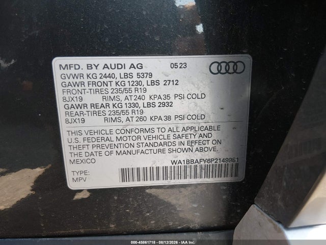Продаж на аукціоні авто 2023 Audi Q5 Premium Plus 40 Tfsi Quattro S Tronic, vin: WA1BBAFY6P2149981, номер лоту: 45861718