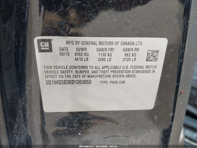 Продаж на аукціоні авто 2013 Chevrolet Impala Lt, vin: 2G1WG5E36D1263859, номер лоту: 45861721