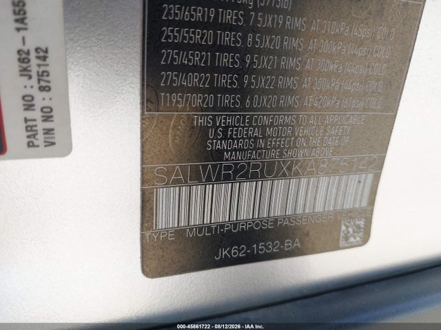 2019 Land Rover Range Rover Sport Hse Mhev მანქანა იყიდება აუქციონზე, vin: SALWR2RUXKA875142, აუქციონის ნომერი: 45861722