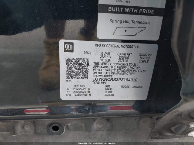 45861741 :رقم المزاد ، 1GYKNCRS2PZ184910 vin ، 2023 Cadillac Xt5 Fwd Premium Luxury مزاد بيع