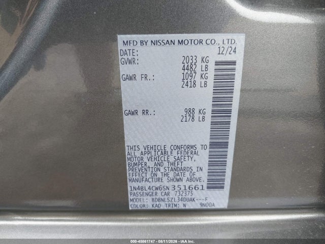 Продажа на аукционе авто 2025 Nissan Altima Sr Awd, vin: 1N4BL4CW6SN351661, номер лота: 45861747