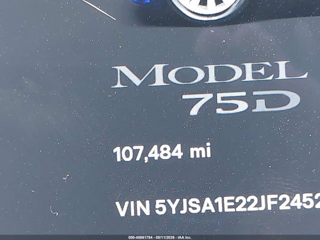 45861794 :رقم المزاد ، 5YJSA1E22JF245245 vin ، 2018 Tesla Model S 100d/75d/p100d مزاد بيع