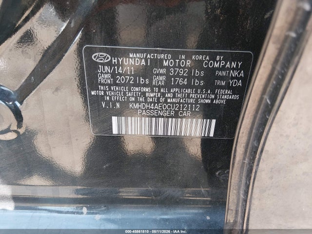 45861810 :رقم المزاد ، KMHDH4AE0CU212112 vin ، 2012 Hyundai Elantra Limited (ulsan Plant) مزاد بيع