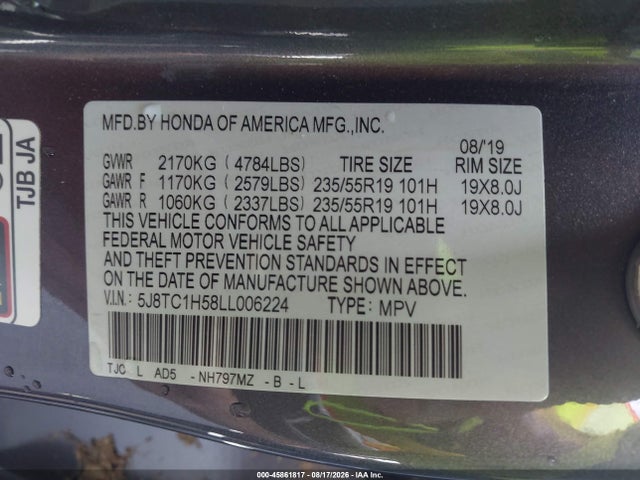 Aukcja sprzedaży 2020 Acura Rdx Technology Package, vin: 5J8TC1H58LL006224, numer aukcji: 45861817