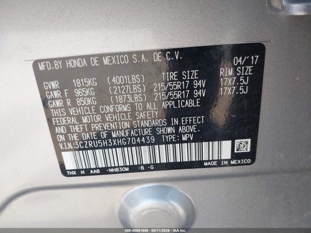 Honda HR-V LX 2017 3CZRU5H3XHG704439 Image 9