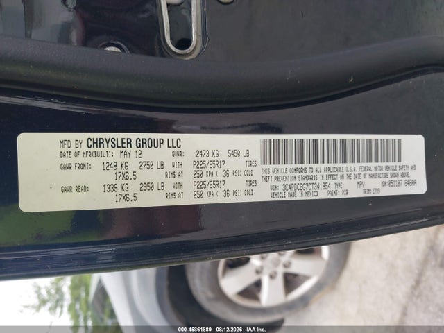2012 Dodge Journey Sxt მანქანა იყიდება აუქციონზე, vin: 3C4PDCBG7CT341854, აუქციონის ნომერი: 45861889