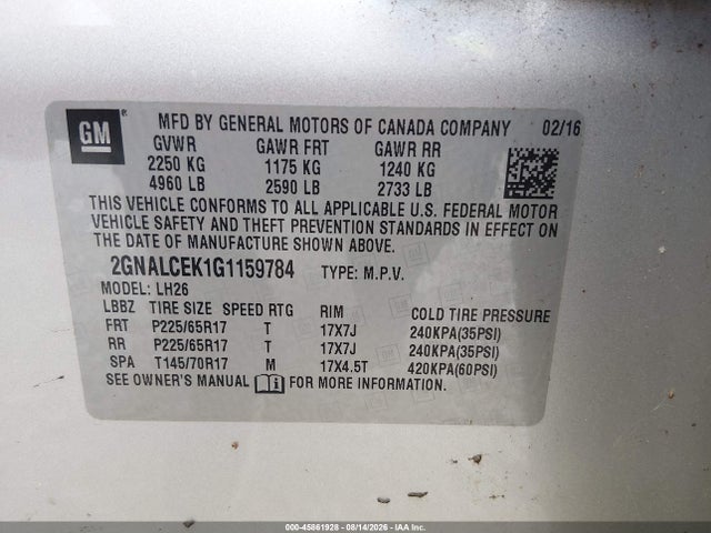 2GNALCEK1G1159784 Chevrolet EQUINOX LT