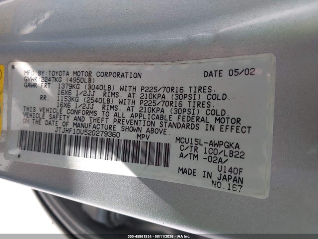 Продаж на аукціоні авто 2002 Lexus Rx 300, vin: JTJHF10U520279360, номер лоту: 45861934