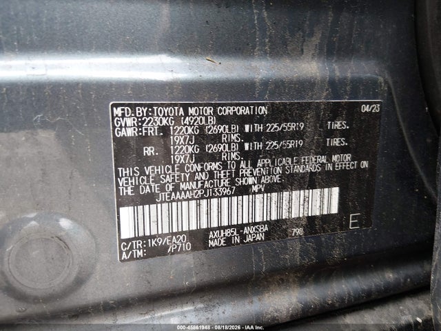 Aukcja sprzedaży 2023 Toyota Venza Limited, vin: JTEAAAAH2PJ133967, numer aukcji: 45861948