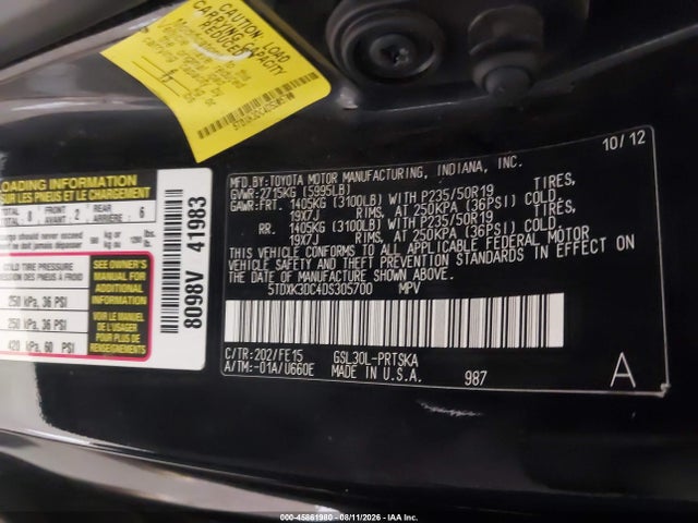 2013 Toyota Sienna Se 8 Passenger მანქანა იყიდება აუქციონზე, vin: 5TDXK3DC4DS305700, აუქციონის ნომერი: 45861980