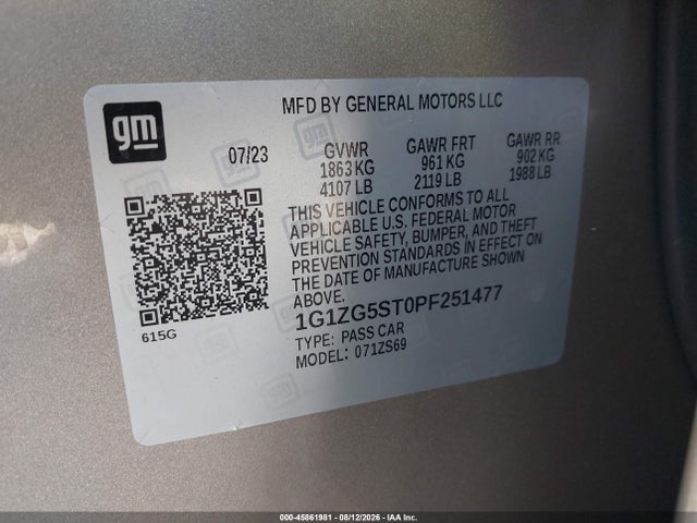 45861981 :رقم المزاد ، 1G1ZG5ST0PF251477 vin ، 2023 Chevrolet Malibu Fwd Rs مزاد بيع