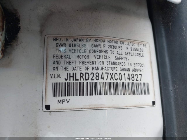 Продаж на аукціоні авто 1999 Honda Cr-v Lx, vin: JHLRD2847XC014827, номер лоту: 45861996