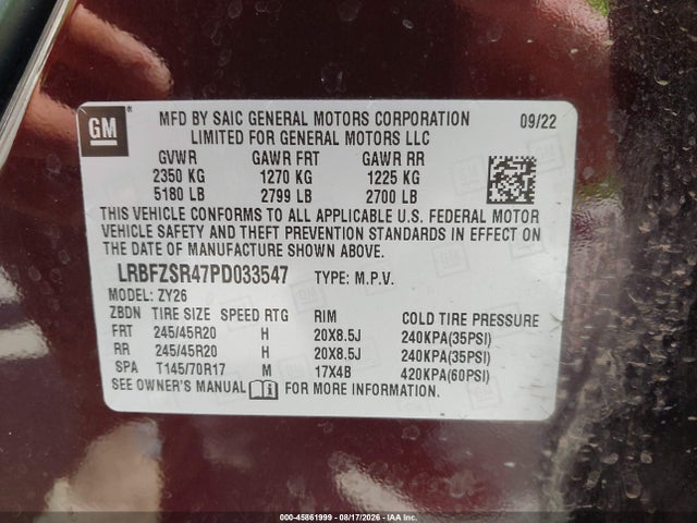 45861999 :رقم المزاد ، LRBFZSR47PD033547 vin ، 2023 Buick Envision Avenir Awd مزاد بيع