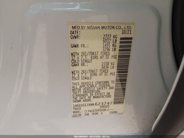 Nissan Frontier Pro-x 4x2 2022 1N6ED1EJXNN623747 Image 9
