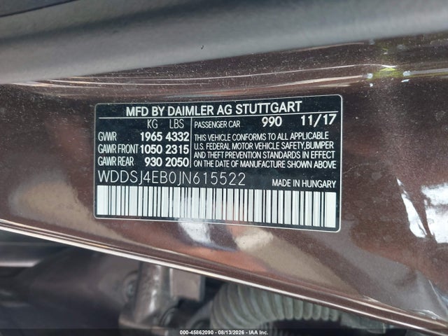 Продажа на аукционе авто 2018 Mercedes-benz Cla 250, vin: WDDSJ4EB0JN615522, номер лота: 45862090