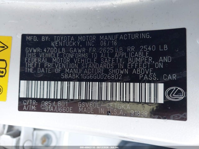 Lexus ES 350 2016 58ABK1GG6GU026802 Image 9