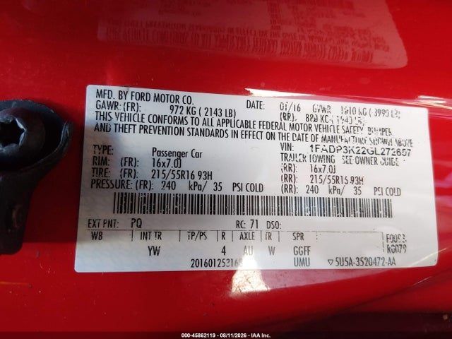 Ford FOCUS SE 2016 1FADP3K22GL272657 Image 9