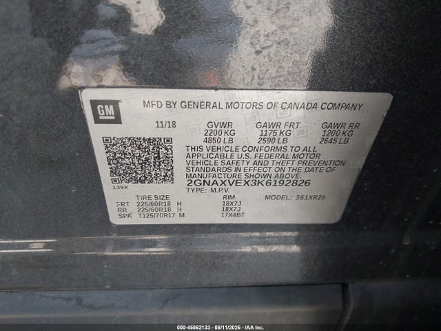 Chevrolet EQUINOX LT 2019 2GNAXVEX3K6192826 Image 9
