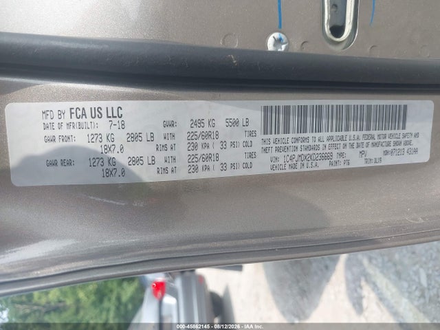 Продаж на аукціоні авто 2019 Jeep Cherokee Limited 4x4, vin: 1C4PJMDX2KD236669, номер лоту: 45862145