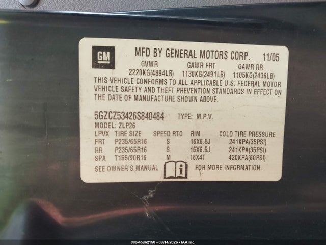 45862158 :رقم المزاد ، 5GZCZ53426S840484 vin ، 2006 Saturn Vue V6 مزاد بيع
