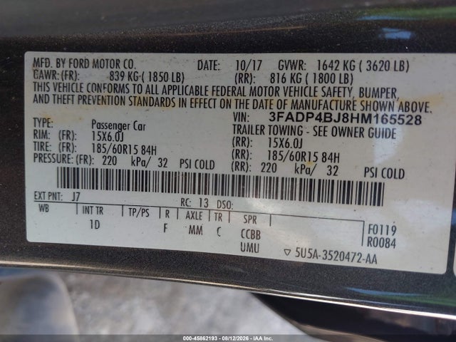 Продаж на аукціоні авто 2017 Ford Fiesta Se, vin: 3FADP4BJ8HM165528, номер лоту: 45862193