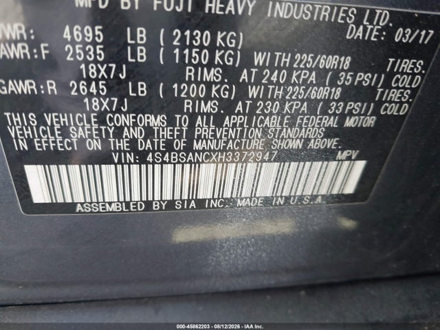 Subaru Outback 2.5i Limited 2017 4S4BSANCXH3372947 Image 9