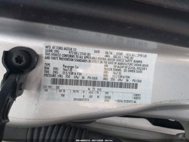 Ford FOCUS SE 2016 1FADP3F23GL352351 Image 9