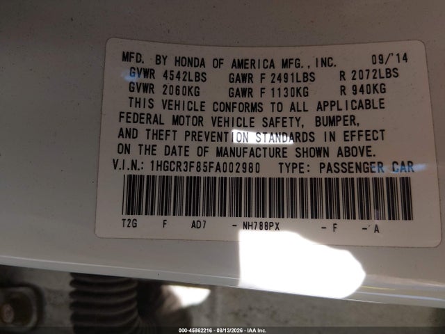 Aukcja sprzedaży 2015 Honda Accord Ex-l V-6, vin: 1HGCR3F85FA002980, numer aukcji: 45862216