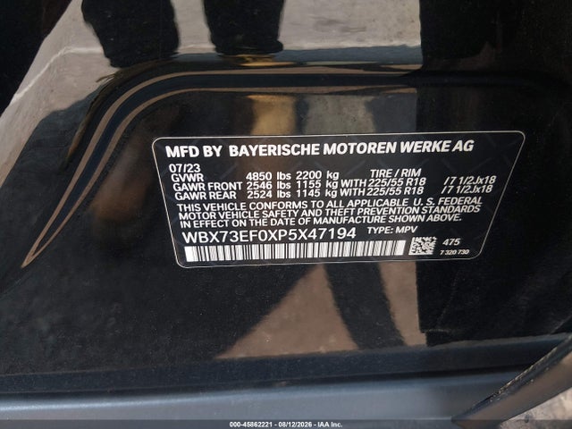 45862221 :رقم المزاد ، WBX73EF0XP5X47194 vin ، 2023 Bmw X1 Xdrive28i مزاد بيع