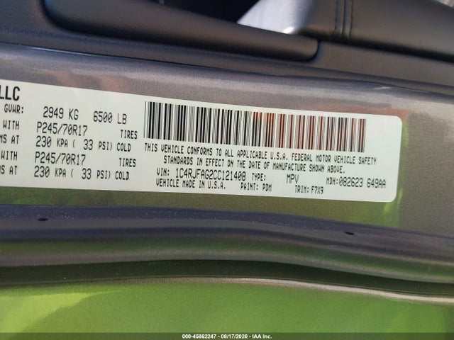 2012 Jeep Grand Cherokee Laredo მანქანა იყიდება აუქციონზე, vin: 1C4RJFAG2CC121408, აუქციონის ნომერი: 45862247