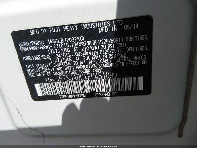 Aukcja sprzedaży 2015 Subaru Forester 2.5i Premium, vin: JF2SJADCXFH454090, numer aukcji: 45862251