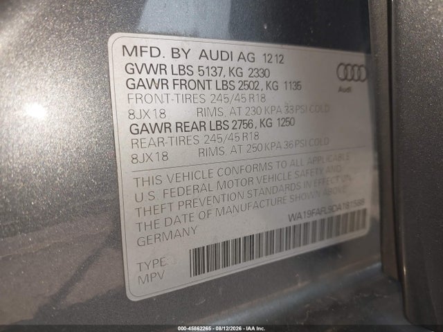 Aukcja sprzedaży 2013 Audi Allroad 2.0t Premium, vin: WA19FAFL9DA181588, numer aukcji: 45862265