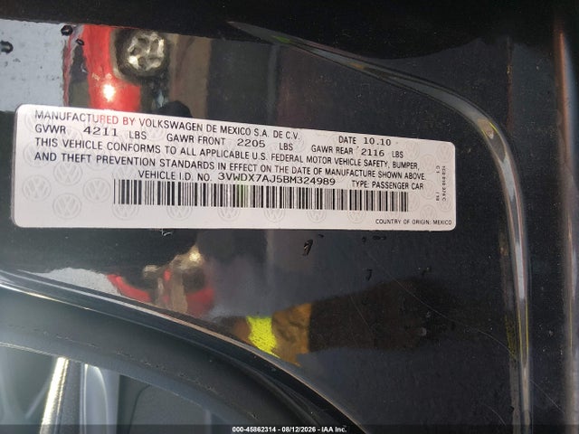 Продажа на аукционе авто 2011 Volkswagen Jetta 2.5l Se, vin: 3VWDX7AJ5BM324989, номер лота: 45862314