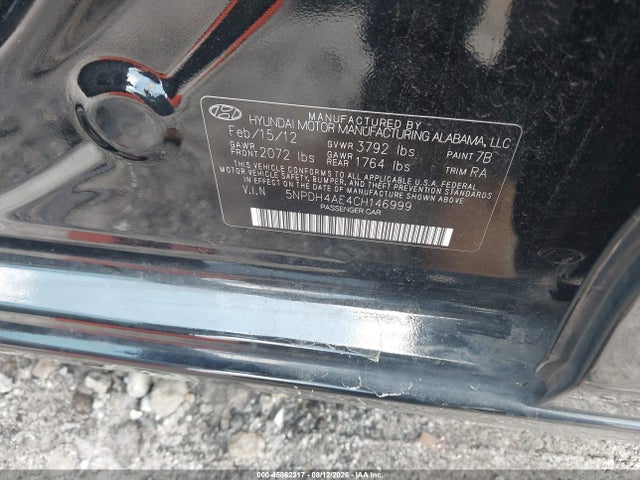 Продаж на аукціоні авто 2012 Hyundai Elantra Gls, vin: 5NPDH4AE4CH146999, номер лоту: 45862317