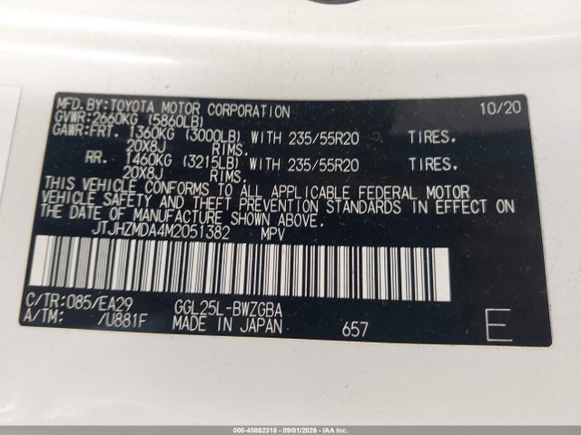 2021 Lexus Rx 350 მანქანა იყიდება აუქციონზე, vin: JTJHZMDA4M2051382, აუქციონის ნომერი: 45862318