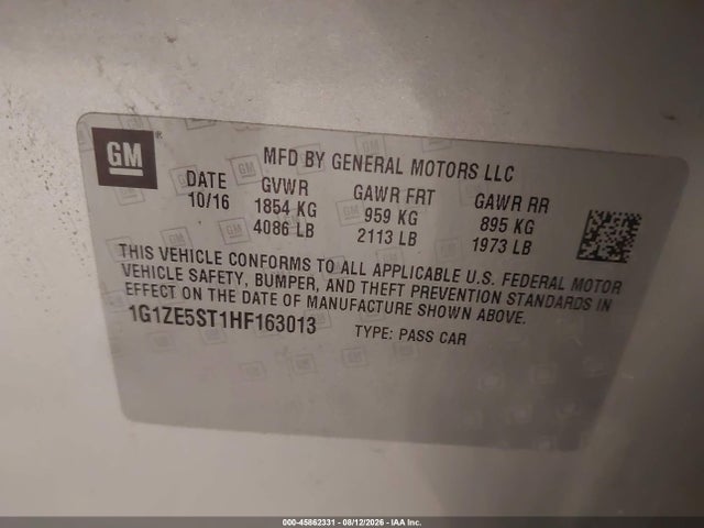 Aukcja sprzedaży 2017 Chevrolet Malibu 1lt, vin: 1G1ZE5ST1HF163013, numer aukcji: 45862331