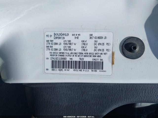 45862336 :رقم المزاد ، 1D7HU18Z13J509969 vin ، 2003 Dodge Ram 1500 Slt/laramie/st مزاد بيع