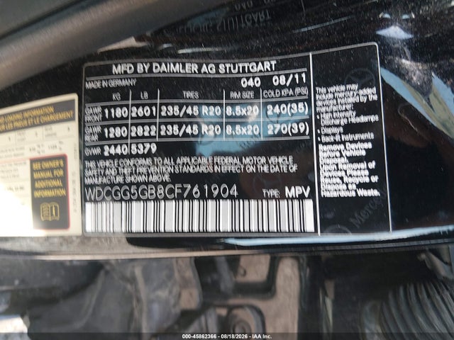 2012 Mercedes-benz Glk 350 მანქანა იყიდება აუქციონზე, vin: WDCGG5GB8CF761904, აუქციონის ნომერი: 45862366