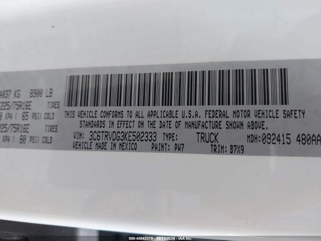 Продаж на аукціоні авто 2019 Ram Promaster 2500 High Roof 159 Wb, vin: 3C6TRVDG3KE502333, номер лоту: 45862379